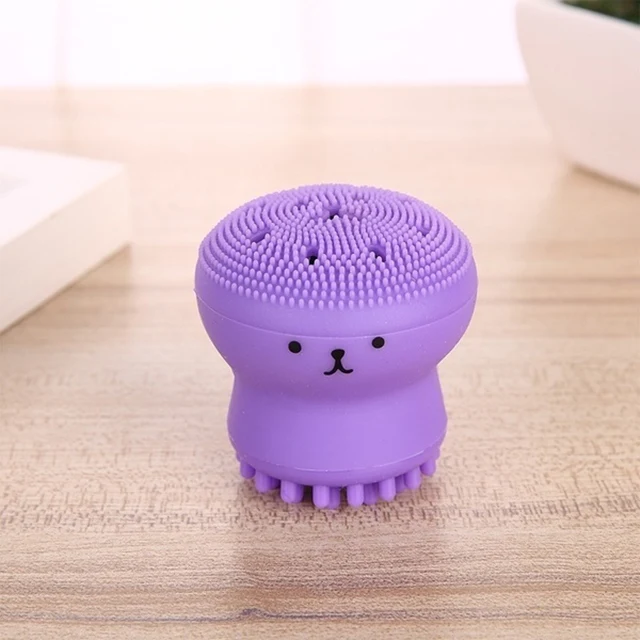 Soft Silicone Facial Cleaning Brush Small Octopus Shape Face Washing Brush Deep Pore Cleaning Exfoliator Skin Care Lovely Animal - Цвет: Purple