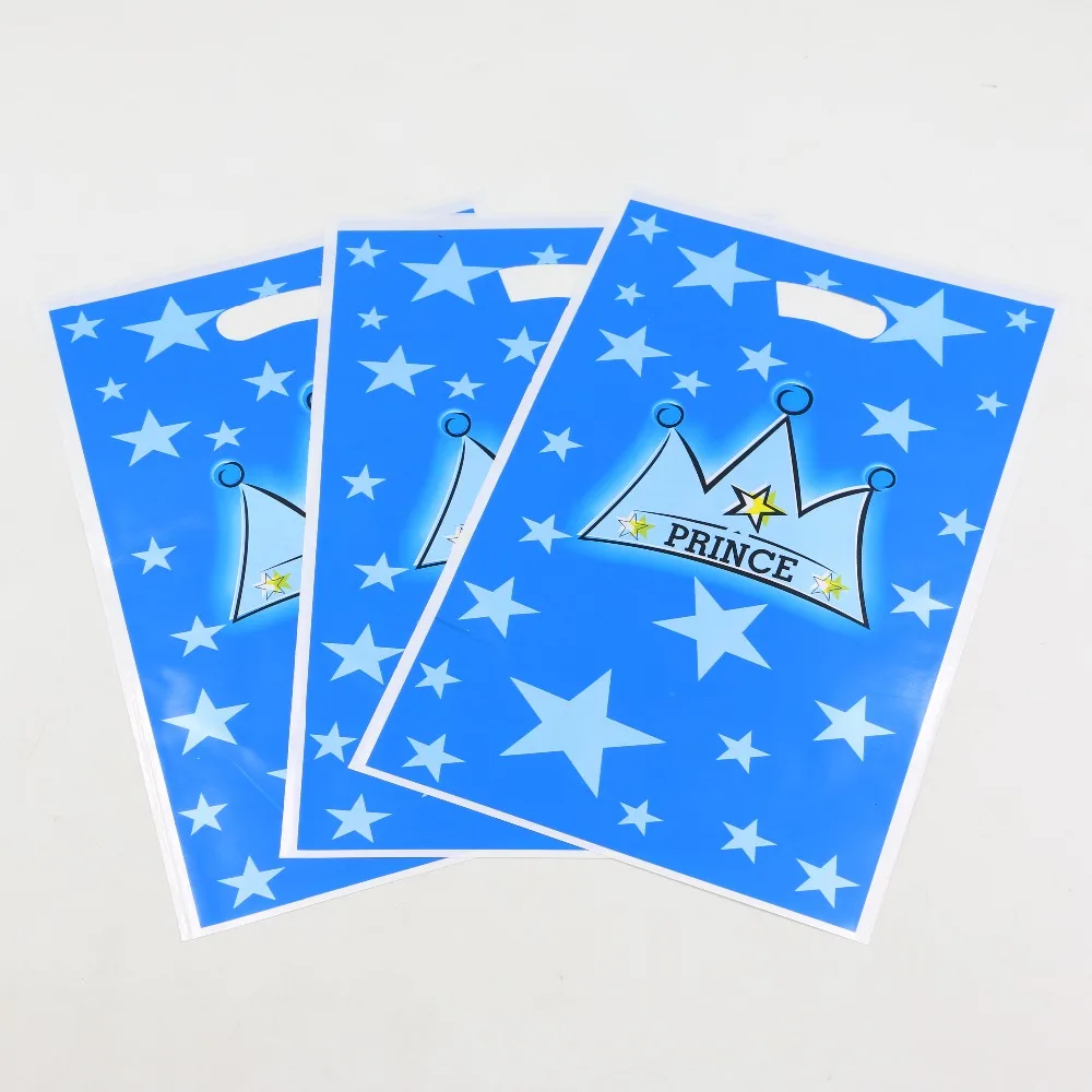 

Disposable Loot Candy Bags Happy Birthday Party Decoration Plastic Kids Favors Blue Crown Gift Bag Baby Shower Supplies 10pc\lot