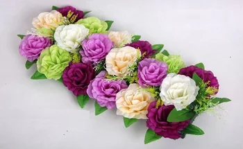 

2pcs 18 heads Mixed Color Artificial Silk Rose Flower Arch Frame In a row Decorative Wedding Road Led Flower Wedding Props