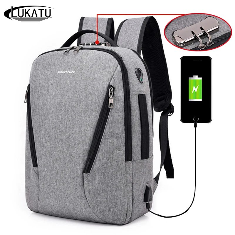 

LUKATU Man Canvas Backpack Anti-thief USB Charging 16inch Laptop Backpacks Men Women Backpack School Bags For Male Mochila