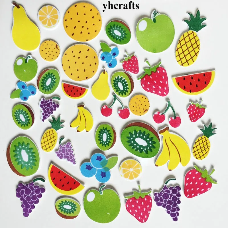 

1bag/LOT.Grape pear strawberry kiwi fruits foam stickers Baby room decoration Early learning crafts diy toys Self learning