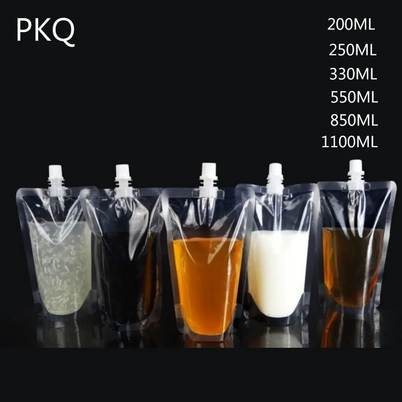 50Pcs Transparent Plastic Spout Pouch bags for Juice Milk Sauce Wine