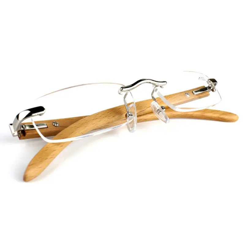 

Wooden Temple Legs Rimless Eyeglasses Frame for Men and Women Optical Eyewear Reading Glasses for Paper Reading