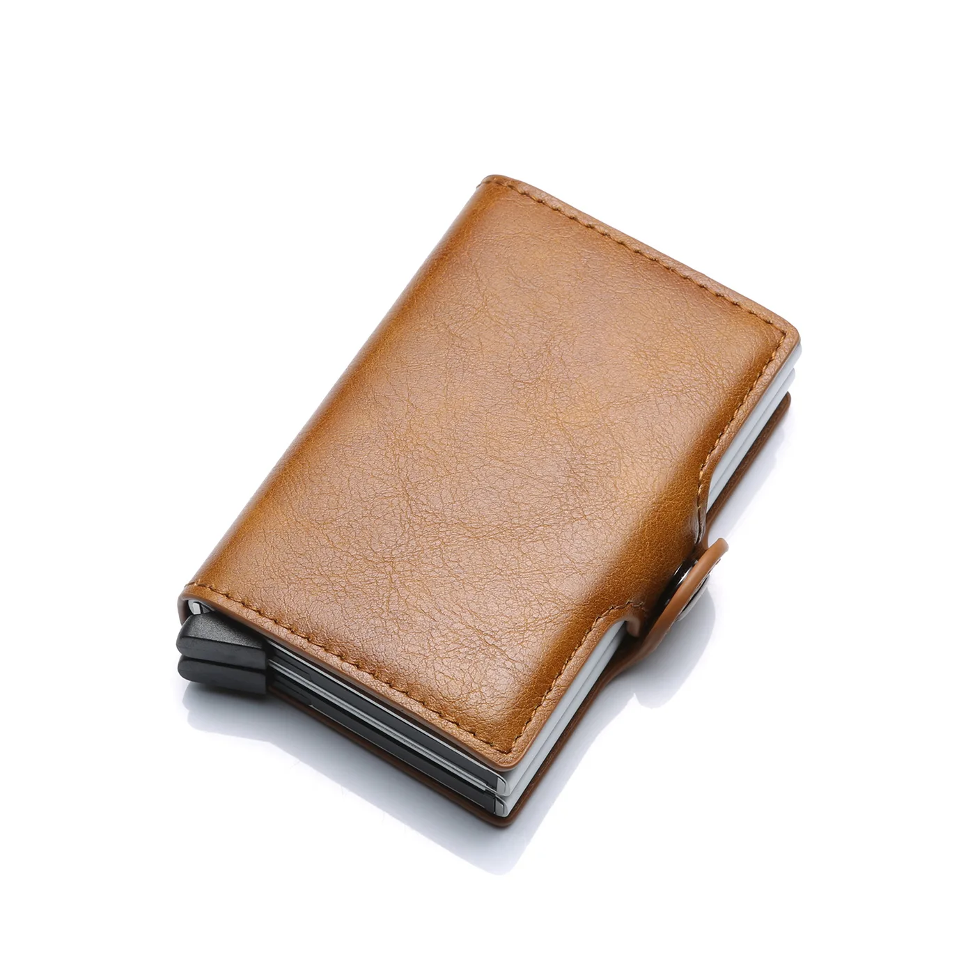 RFID мужской кожаный ID кредитный держатель для карт мужской автоматический алюминиевый сплав Hasp бизнес двойной слой визитница кошелек для мужчин - Цвет: khaki