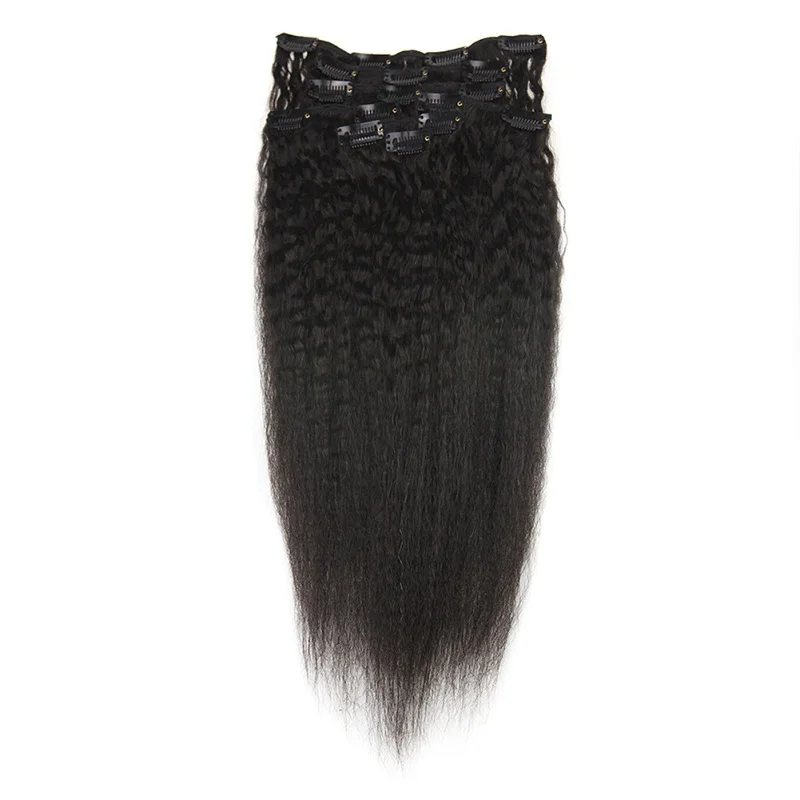 Skup Pełny połysk Afro kręcone klip w doczepy z ludzkich włosów 100% Machine Made Remy HairFor Afro kobiety naturalny czarny kolor 7 sztuk 100 Gram