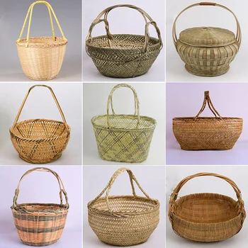

2019 1 PC Natural Bamboo Basket Handmade Storage Multi-use Handle New