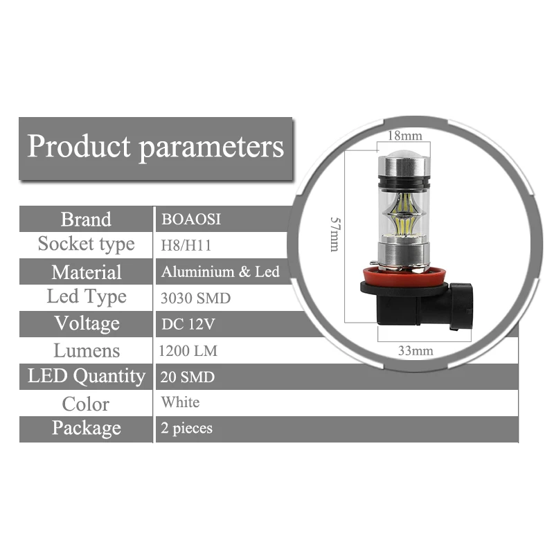 BOAOSI 2x супер белый H8 H11 CREE чип 3030 светодиодный Противотуманные фары дальнего света лампы для BMW E39 325 328 м Мини Спорт