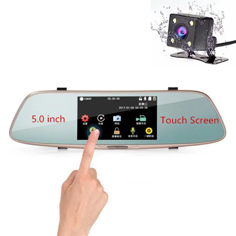 

5.0 inch Touch Screen Car DVR Miror with Rear View Camera 1080P HD Car Dash Cam Night Vison Auto Driving Video Recorder