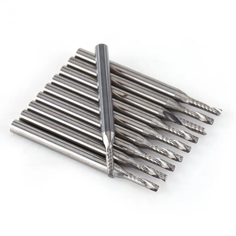 

10pcs/set 1/8'' Shank Spiral Carbide Engraving Bit Carbide End Mill CNC Engraving Tools Single Flute Spiral Twist Drill Bit