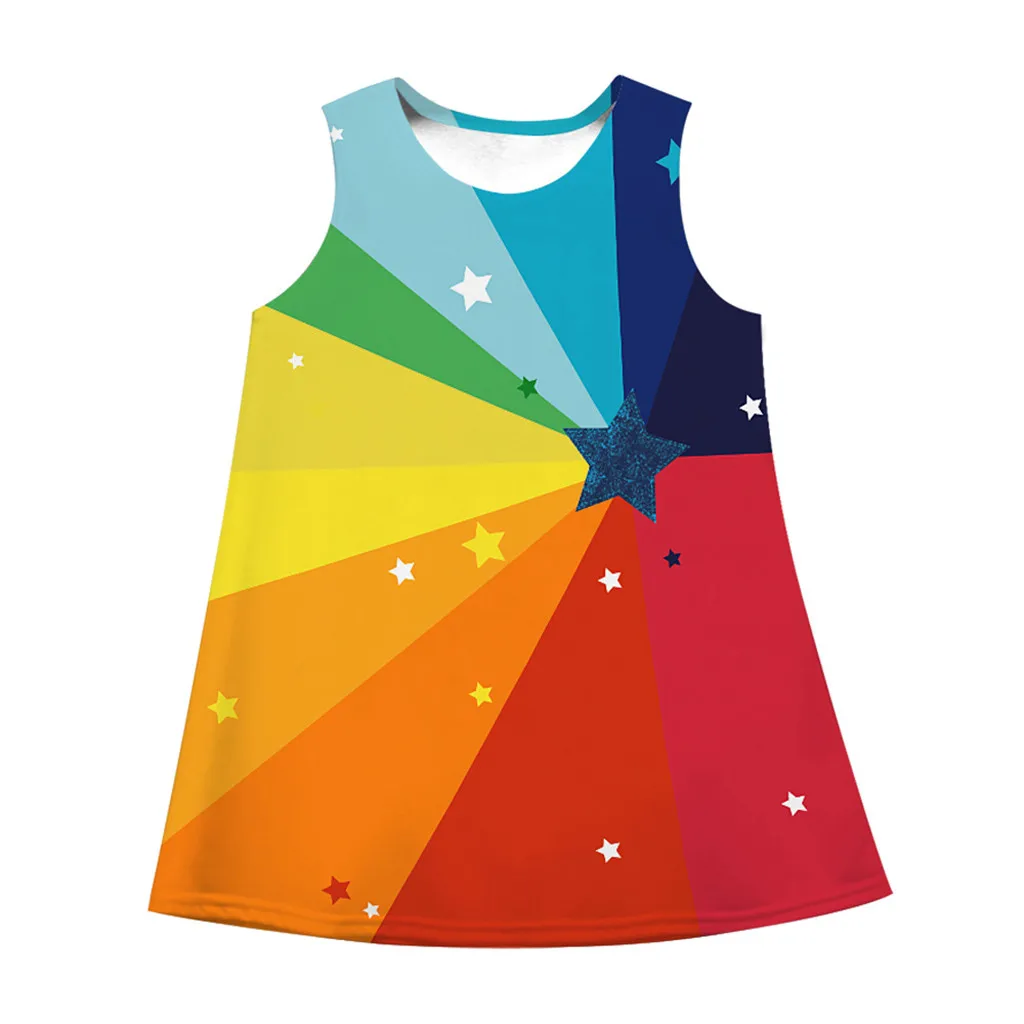 LONSANT; летнее платье для девочек; детское разноцветное платье без рукавов; платье для маленьких девочек с объемным рисунком; модная повседневная одежда