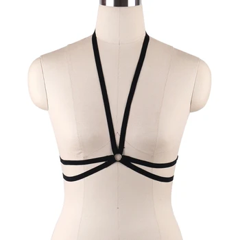 

Rave pentagram cage bra body harness crop top Bra Harness Hollow Out Cage Bustier Body Lingerie Adjustable Top Women Bralette