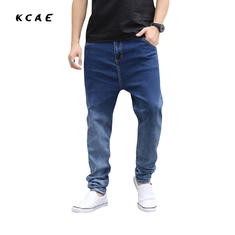 

2016 Mens Blue Elasticity Baggy Harem Jeans Plus Size L-5XL Loose Hip Hop Skateboard Tapered Jeans Casual Legging Jeans Men