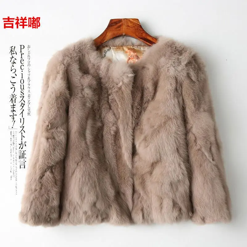Натуральная кроличья шерсть, искусственная кожа, мех норки, осенняя куртка, пальто для женщин, свободное зимнее пальто для женщин, Fourrure Femme, модная меховая одежда - Цвет: camel