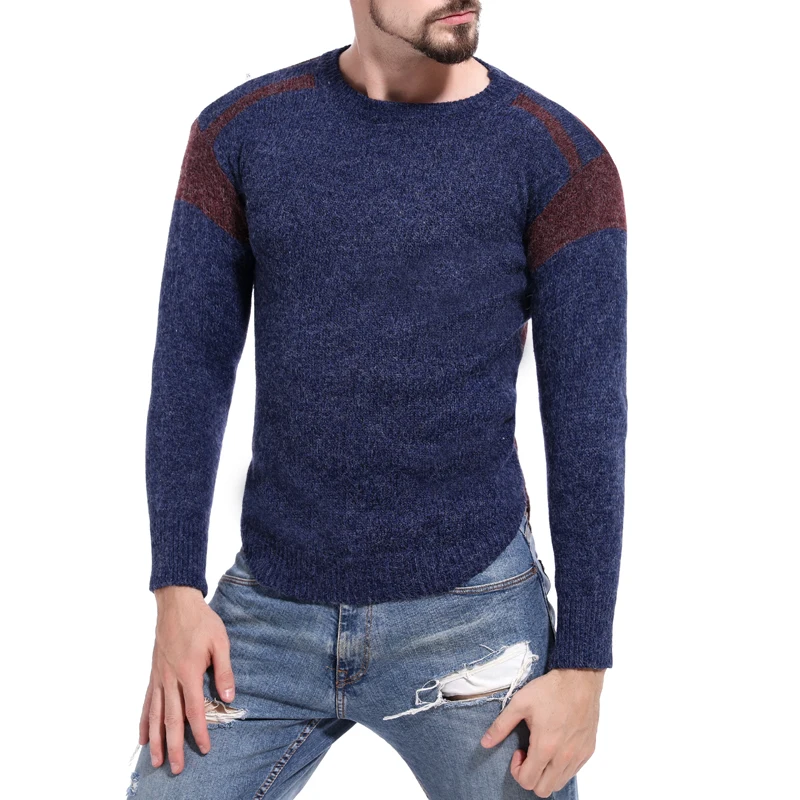 Мужской свитер мужской лоскутный свитер тренд контрастный цвет полый воротник свитер