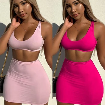 

2019 New Women Clothes 2 Piece Sets Bodycon Crop Top Tank Top and Skirt Set Party Clubwear Female Clothing Tracksuit Sets