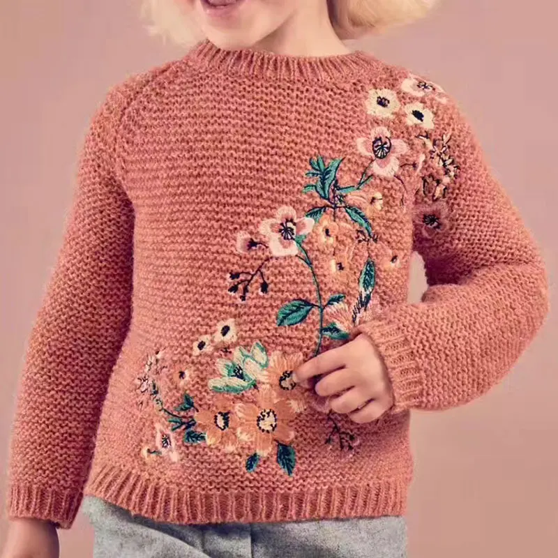 DZIECKO 2017 Autumn Baby Girls Sweater Kids Knitwear Flower Embroidery Sweaters For Girls Baby