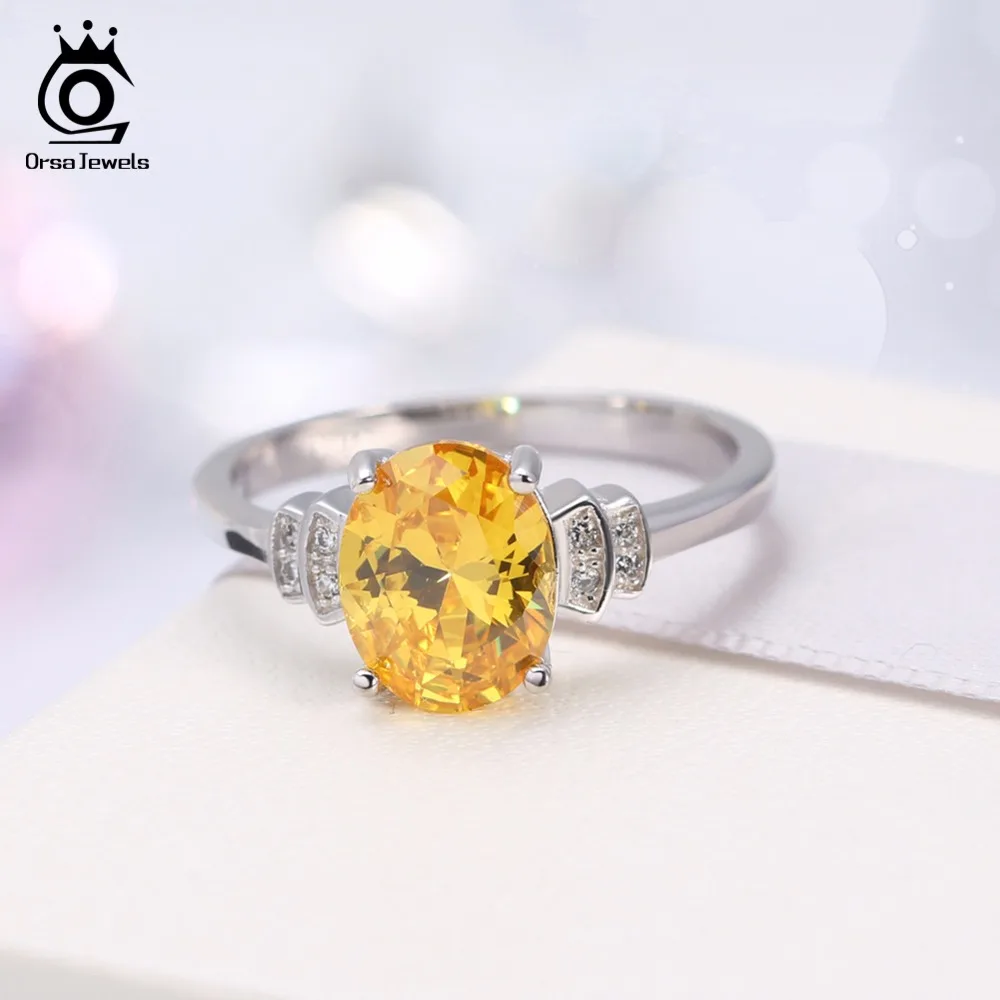 ORSA JEWELS Female Wedding Band Classic Design AAA Yellow Cubic Zirconia Rings For Women Engagement Ring Jewelry AOR58