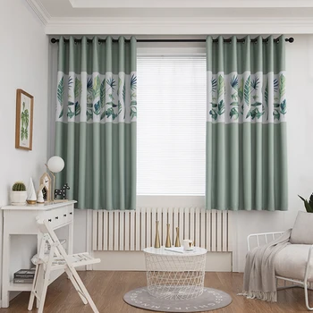 

Feiqiong Floral Leaf Shading Curtain High Quality Window Blackout Drape Living Room Noise Reducing Blinds Valance Green Curtain
