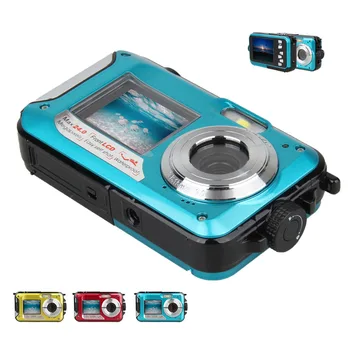 Dual Screen Camera HD (Back 2.7 inch + Front 1.8 inch) LCD Screen 16X Digital Zoom 24MP Max Waterproof Diving 3M Digital Camera