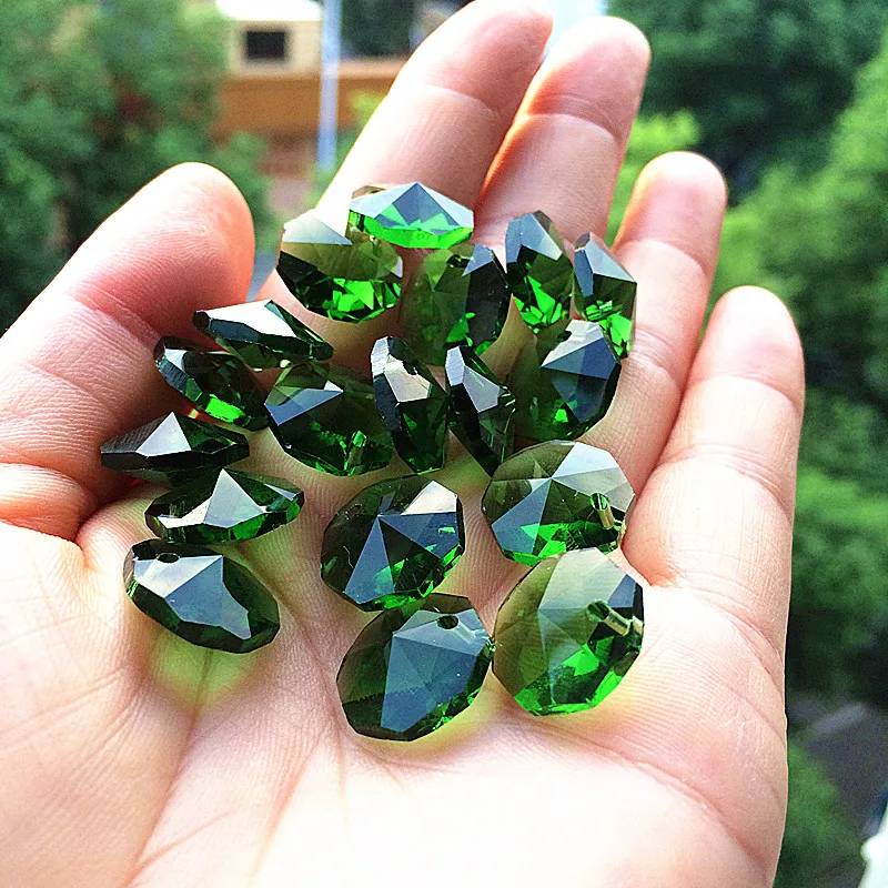 Восьмиугольные кристаллы(свободные кольца) зеленый в 1 отверстие для люстры части бусины занавес аксессуары 2000 шт. Подвески Ремесло Декор