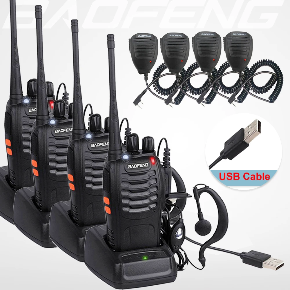 

Baofeng 4PCS BF-888S Walkie Talkie UHF 400-470MHz Portable Two Way Ham FM Radio Handheld 16CH Amateur Intercom +Speaker Mic