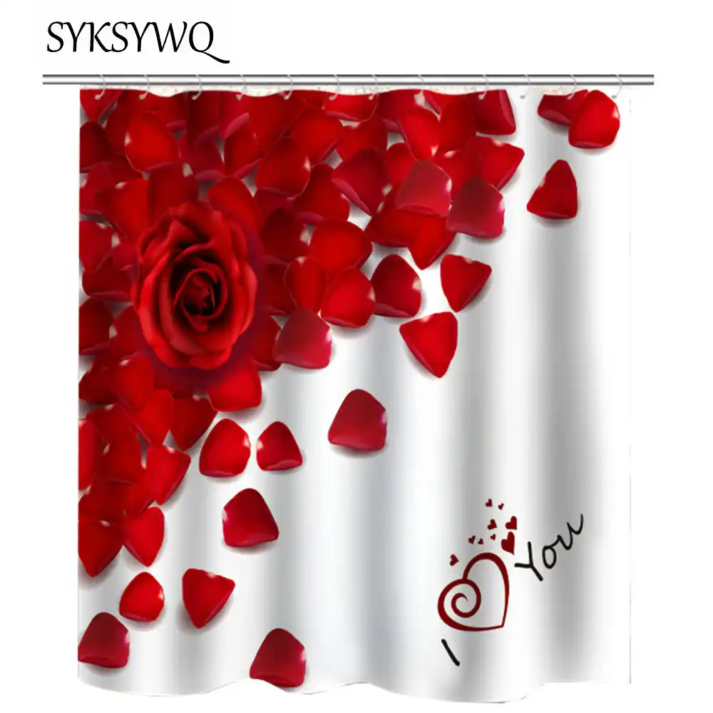 Shower Curtain Toilet Mat Bath Curtain Valentine/'s Day Romantic Rose Petal Decor