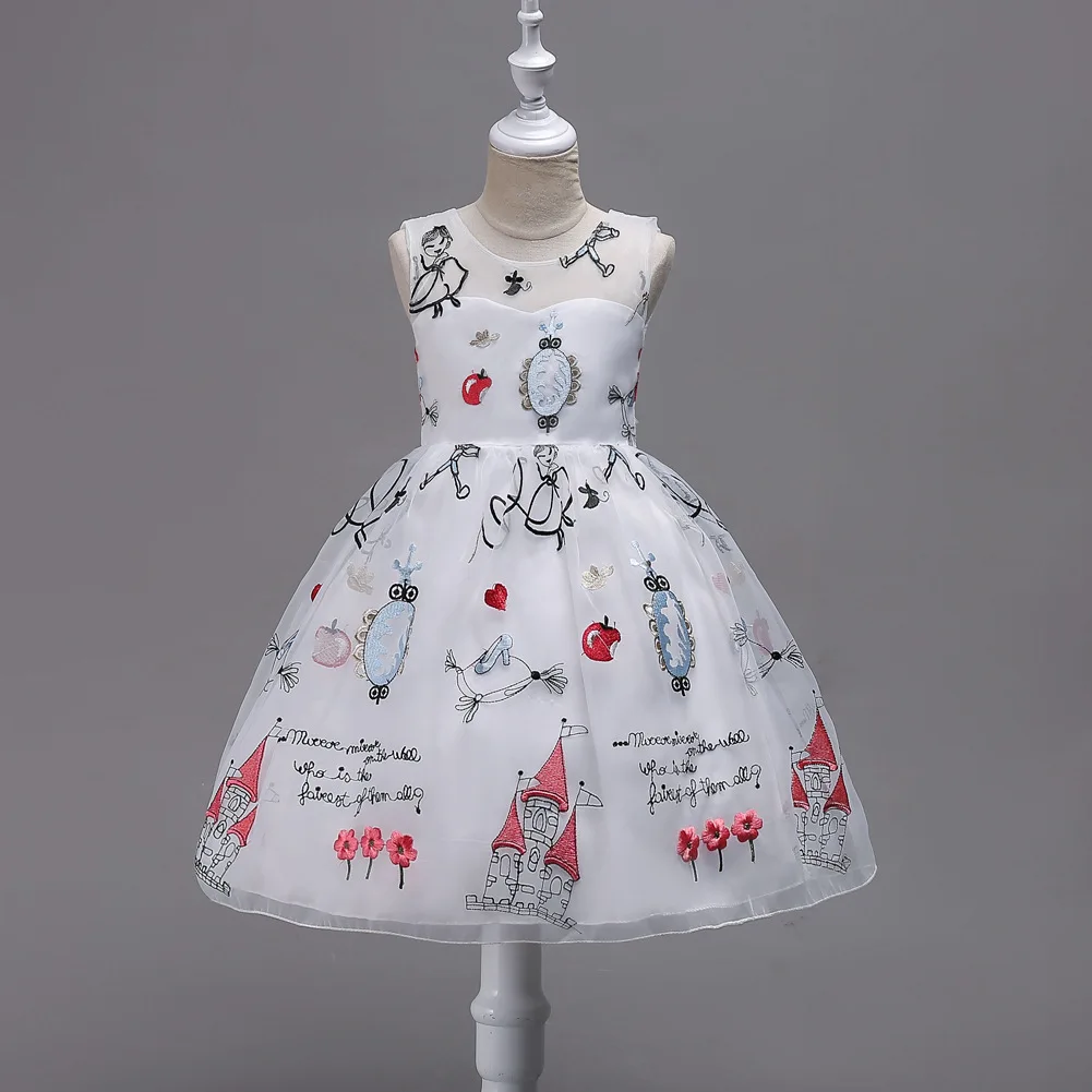 

Luxury Baby Girl Fluffy Christening Gown Dress Little Bridesmaid Children's Christmas Clothing Kids Embroidered Bow Party Dress