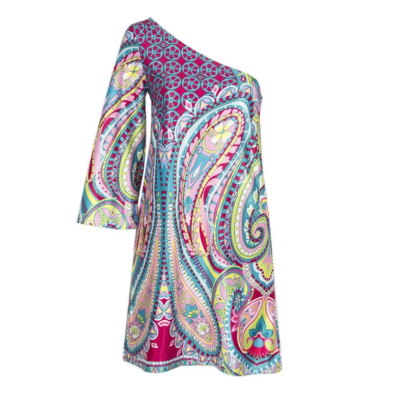 Nueva caliente Bohemia del vestido un hombro Slash cuello Vestidos atractivos mujeres vestido H34 Nueva caliente Bohemia del vestido un hombro Slash cuello Vestidos atractivos mujeres vestido H34
