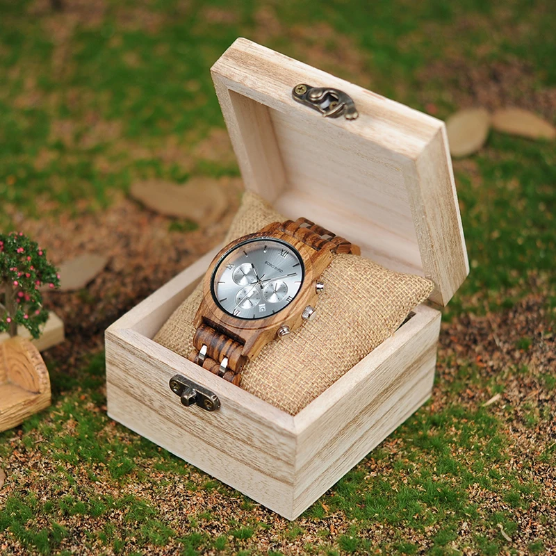 Мужские часы BOBO BIRD с хронографом, Мужские кварцевые часы с календарем, роскошные деревянные часы в деревянной подарочной коробке C-P19
