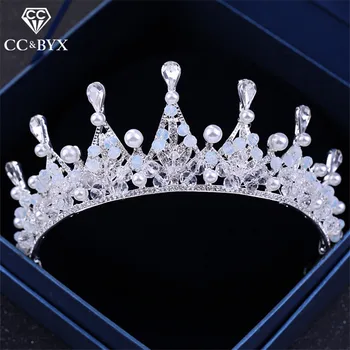 

CC tiaras and crowns hairband pageant rhinestones luxury pearl beads wedding hair accessories for bride engagement jewelry hg190