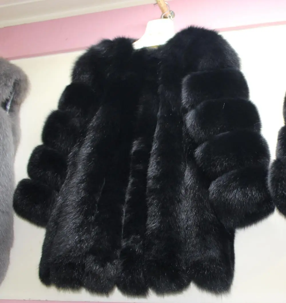 Linhaoshengyue Длина 70 см натуральный Лисий мех пальто, натуральный мех шуба, шуба из натурального Лисьего меха, зимние женские - Цвет: black