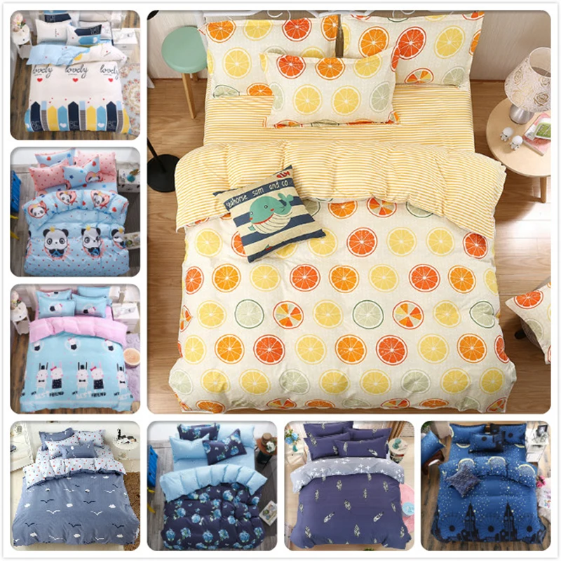 

4pcs Set Kids Student Bed Sheet Duvet Cover Pillowcase 1.5m 1.8m 2.0m 2.2m Full King Queen Twin Single Size Bedspread Bedclothes