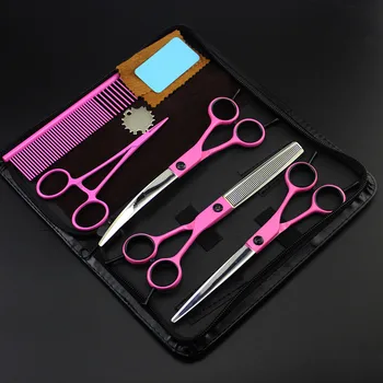 

5 kit Professional Japan 440c 7 inch pink dog grooming hair scissors pet cutting barber thinning shears hairdressing scissors