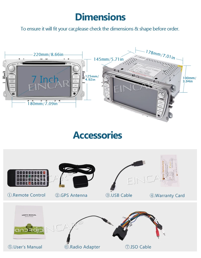 Perfect Eincar 7 inch 2 Din Autoradio In Dash Android 7 Car Radio Stereo for Ford Support GPS Navigation Octa Core Car DVD Player Dual 5