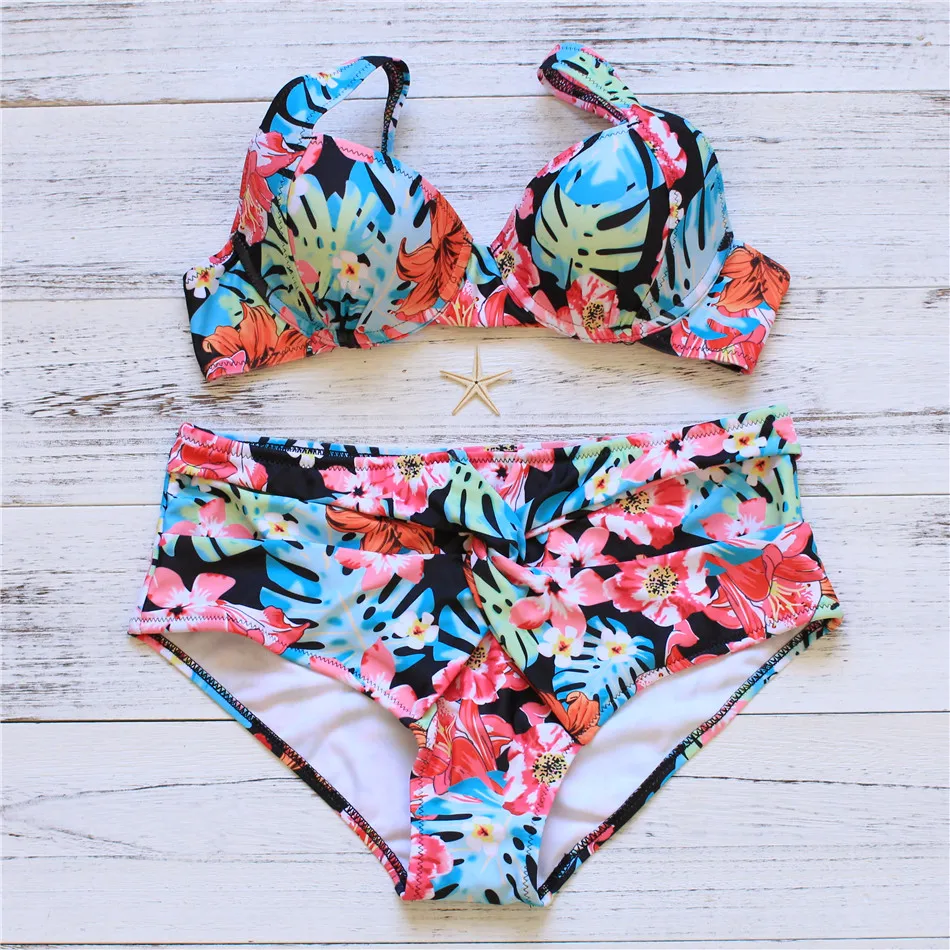 

2016 New Design Colorful Floral Print High Waist Tie Brazilian Beach Holiday Two Piece Swimsuit Swimwear Women Sexy Bikini Set