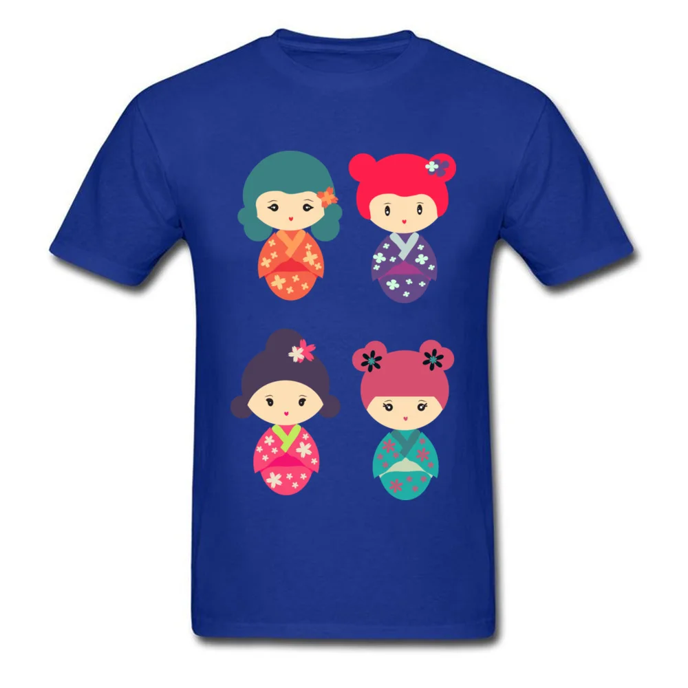 Kokeshi Design Short Sleeve Tops Shirts Lovers Day O Neck 100% Cotton Fabric Men T Shirts Design Sweatshirts Slim Fit Kokeshi blue