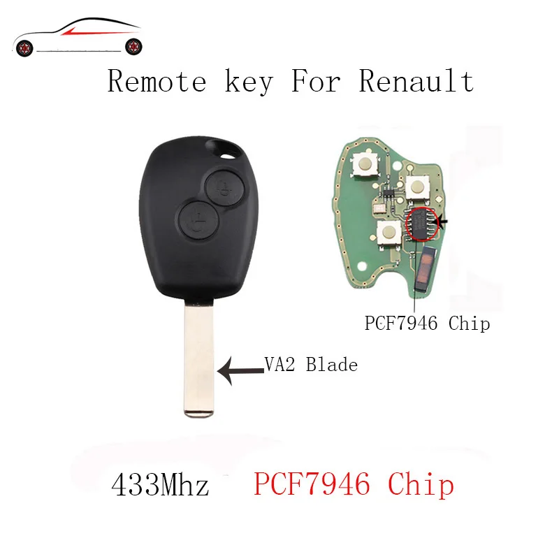 

GORBIN 2Buttons PCF7947/PCF7946 Chip Complete Remote Key Fob for Renault Clio Scenic Kangoo Megane 434Mhz&VA2 Blade Original Key