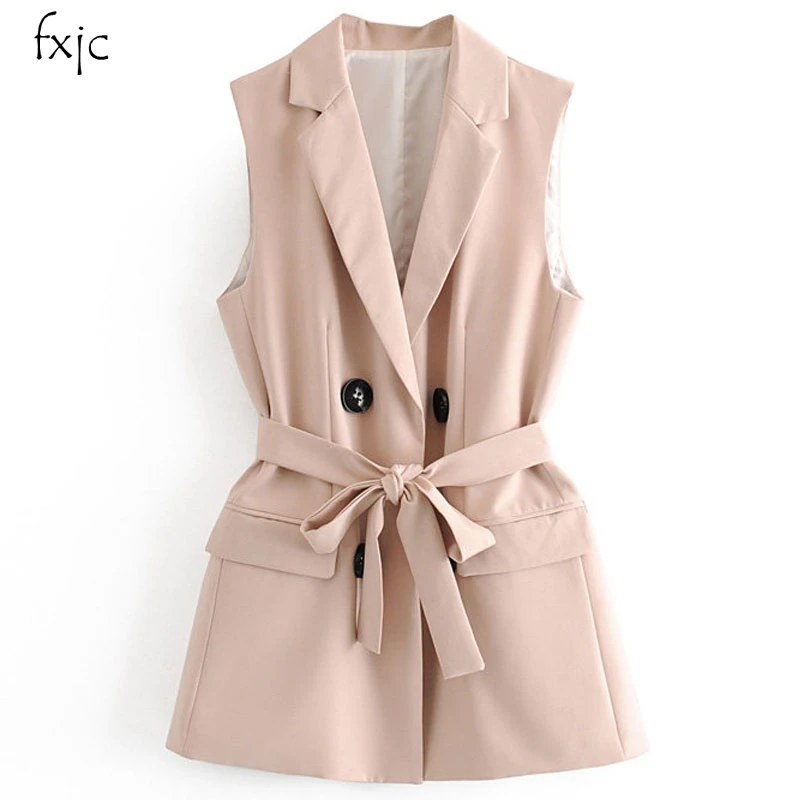 

Summer women's fashion new slim Sleeveless lapel double-breasted belt vest 3 color 2019 women's vest
