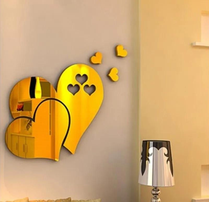 

1 Set 3D Mirror Love Hearts Wall Sticker Decal DIY Home Room Art Mural Decor Removable Mirror Wall Sticker papel de parede