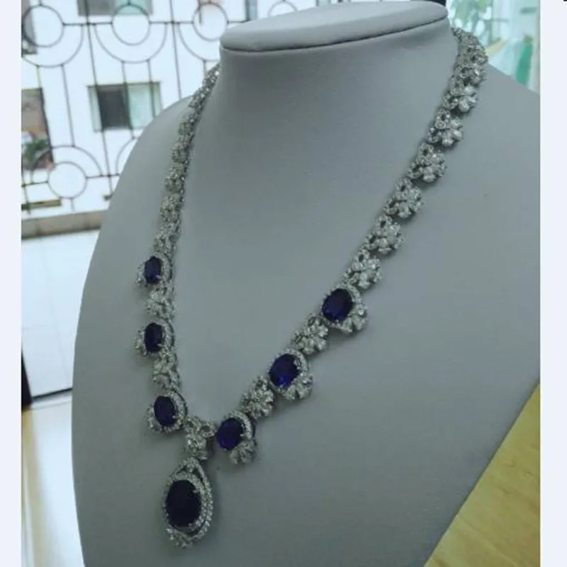 Collares Collier Qi Xuan_Fashion Jewerly_AAA голубой камень Necklaces_S925 твердый Серебряный шейный платок производитель прямые продажи