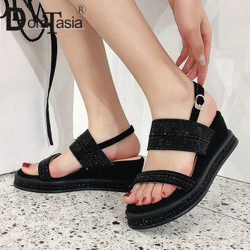 

DORATASIA New Big Size 33-42 women's Kid Suede Ladies Wedges High Heels Crystal Shoes Woman Casual Party Ol Summer Sandals