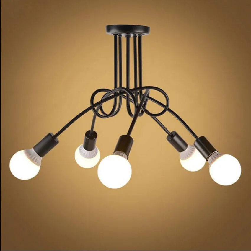 

Vintage retro lighting chandeliers lamp iron distorted pipe ceiling Restaurant bar Simple LED light fixture