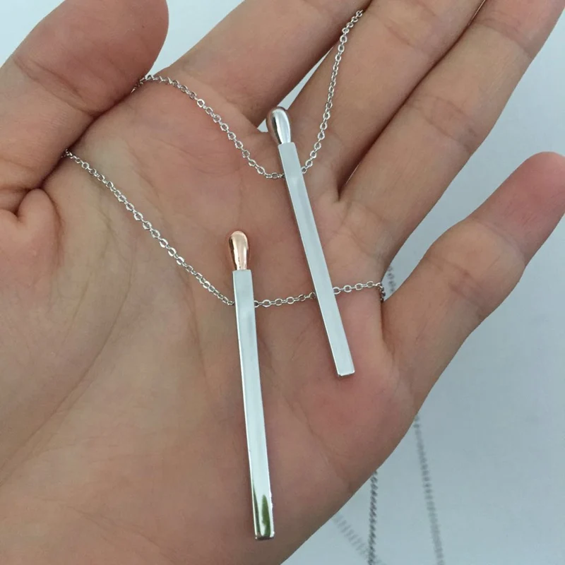 

New Gold Silver Match Head Collar Necklace Copper Chain Green Blingbling Charm Simple Fire Matchstick Necklace Women Jewelry
