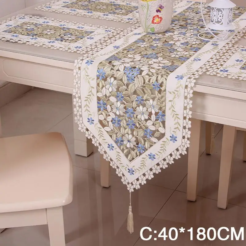 

European Style Embroidered Hollow Out Table Banner Printed Flower Placemat Tablecloth For Home Decoration