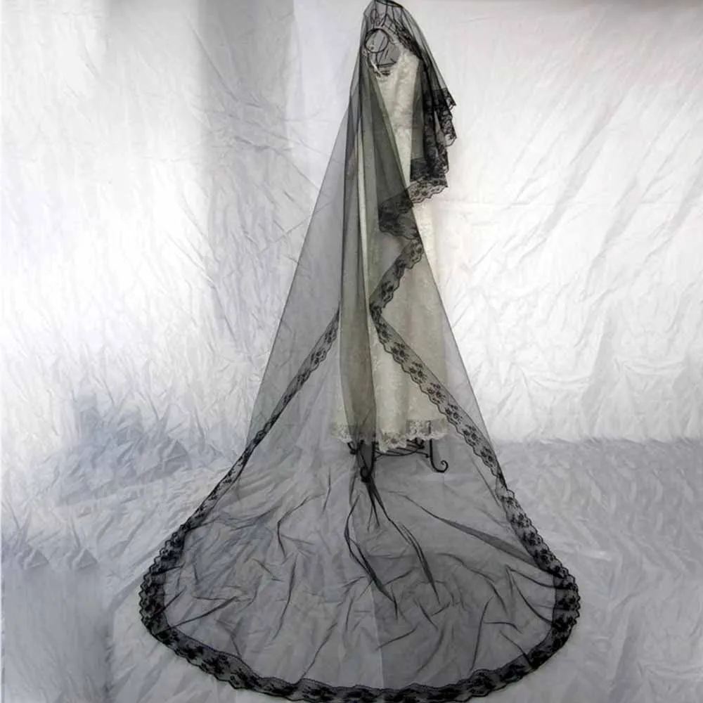 Bridal Gothic Wedding Veil Black Rose Punk Victorian Rave Fancy Dress
