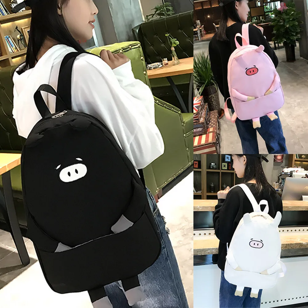 

3D Super Cute Pig Canvas Backpack Piggy Shoulders Back Pack Cartoon Embroidery Backpacks For Teenage Girls School Bag Travel Bag