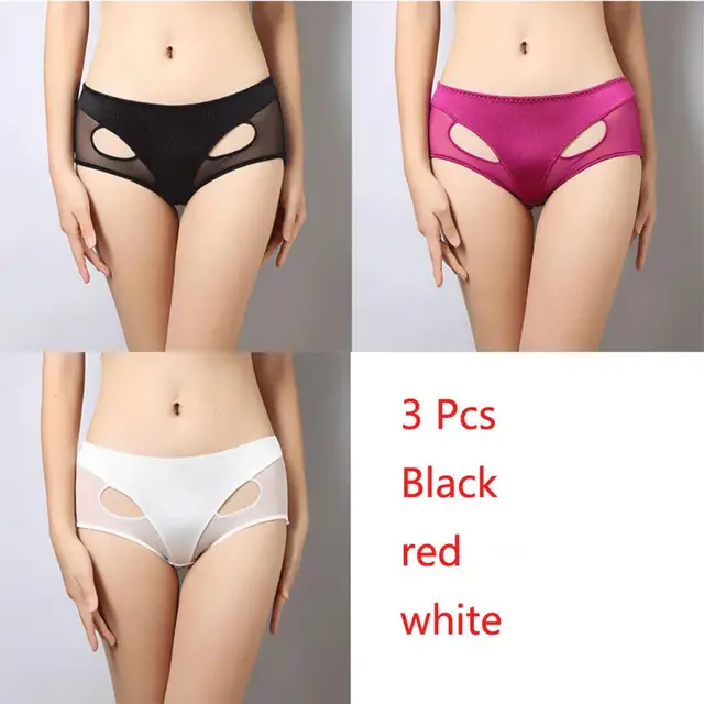 Slimgirl Women's Sexy Net Panties Solid Mid waist Hole Transparent