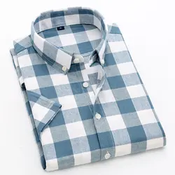 2019 Летняя мужская клетчатая тонкая рубашка с коротким рукавом/100% хлопок высокое качество легкая дышащая мужская повседневная рубашка