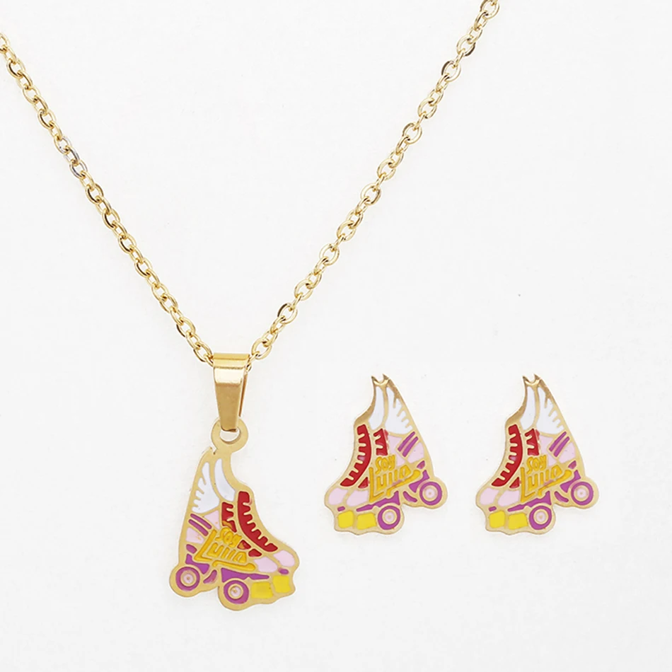 

Gloden Color Stainless Steel Necklace/Earrings Sets New Design Ice Skate Wedding Jewelry Sets for Women CER0003