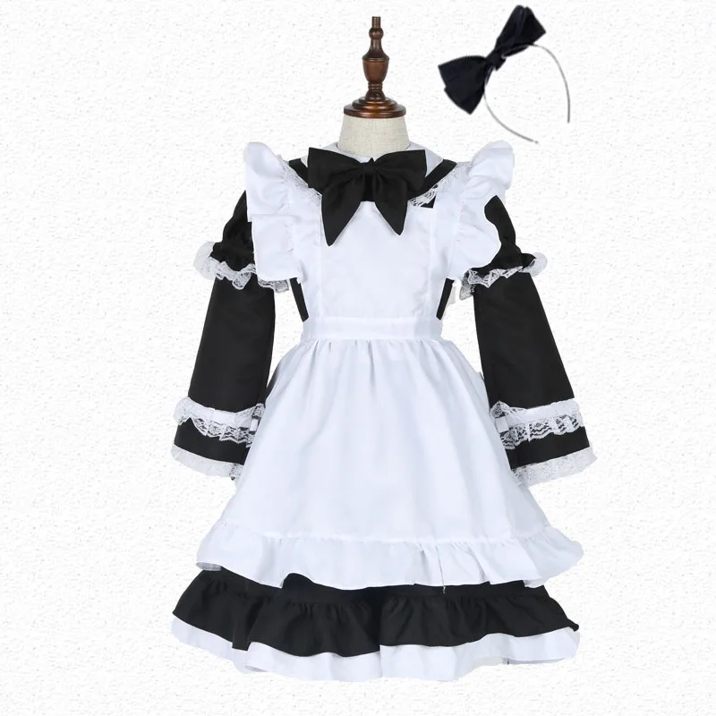 Coshome Women Girls Maid Cosplay Alice Costumes Family Matching Clothing Mother Daughter Blue Lolita Dress For Halloween Party (10)